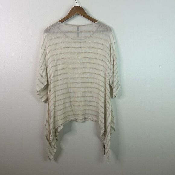 IC By Connie K Beige Striped Linen Blend Asymmetrical Blouse Womens Size M Artsy - Picture 8 of 12